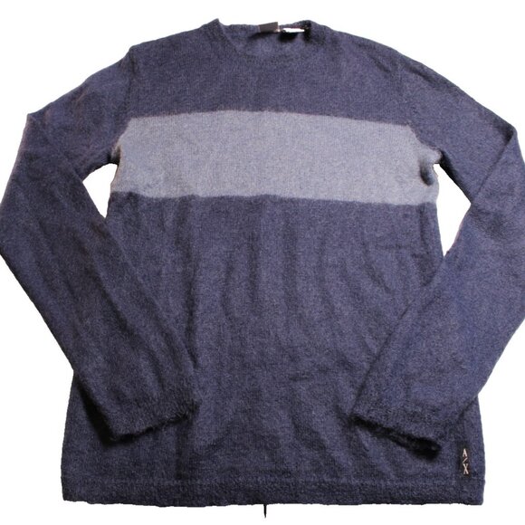 AX Armani Exchange Womens Small Blue Colorblock Mohair Nylon Crewneck Sweater - Picture 2 of 10